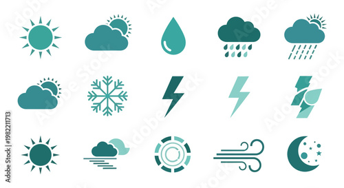Weather forecast icons on white background.