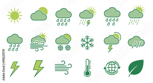 Weather forecast icons on white background.