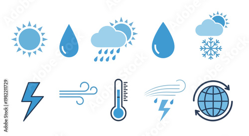 Weather forecast icons on white background.