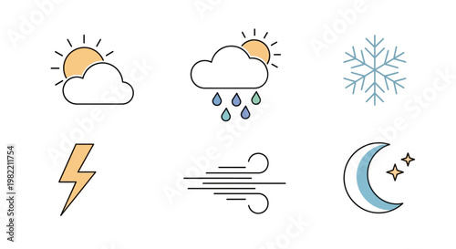 Weather forecast icons on white background.
