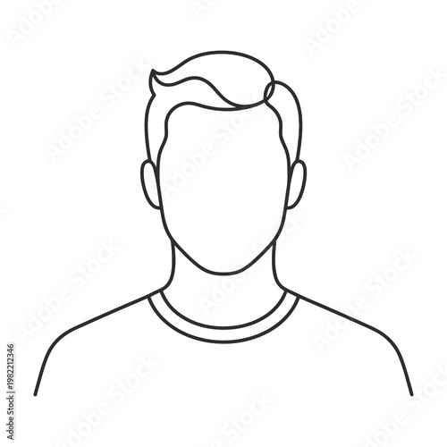 Man Portrait Minimalist Line Art Icon Isolated on White Background for User Profile Placeholder