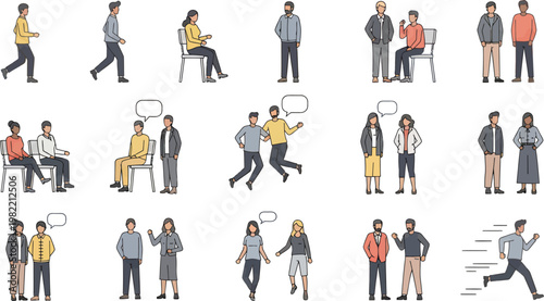 Collection of Diverse People Characters Engaged in Various Daily Social Activities and Interactions