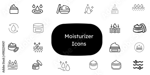 Clinical Moisturizer Icons – Minimalist Skincare Set for Dermatologist Branding, Medical Beauty Services, and Health Apps