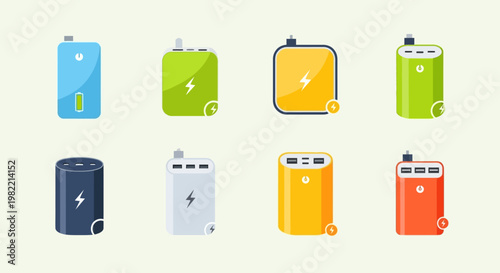 Collection of electronic gadgets and digital accessories icons on a white background.