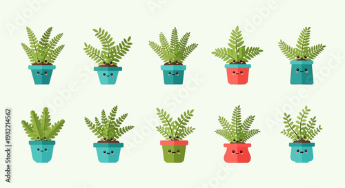 Cute kawaii leaves with happy faces in various colors
