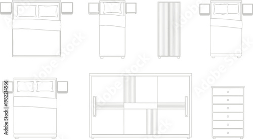 Top View Bedroom Furniture Set Including Beds Wardrobes And Chest Of Drawers