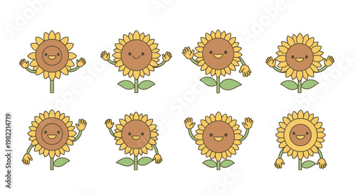 Collection of cute cartoon bonsai trees holding blank signs