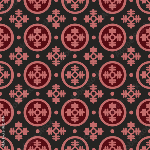 Tribal inspired seamless pattern for textile print for fabric, geometric ethnic circle motif in earthy red tones