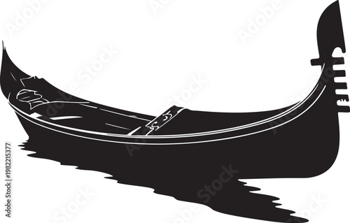 Black gondola boat, vector silhouette, water transportation icon, flat design