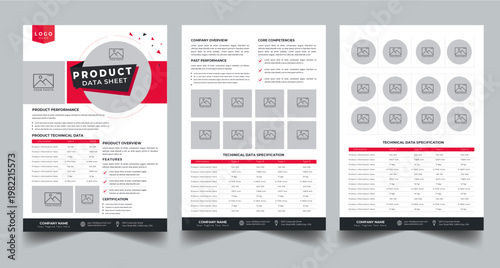Product Data Sheet Flyer Template. Technical Data Sheet . Product Catalog Three Page Design Layout Concept