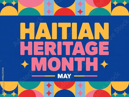Haitian heritage month may celebration banner with geometric pattern background