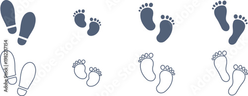 靴と人が成長した足跡の素材セット