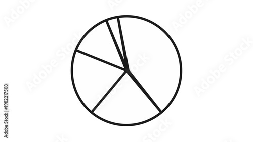 Minimalist black outline pie chart vector icon. Circular diagram illustration with segments for data visualization, business statistics, financial reporting, and analytics. Scalable graphic symbol.