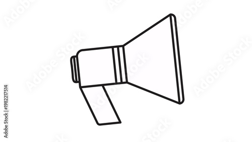 Megaphone vector icon illustration, black line art bullhorn symbol for communication, marketing announcements, public speaking, and loud sound, minimalist scalable graphic design element.