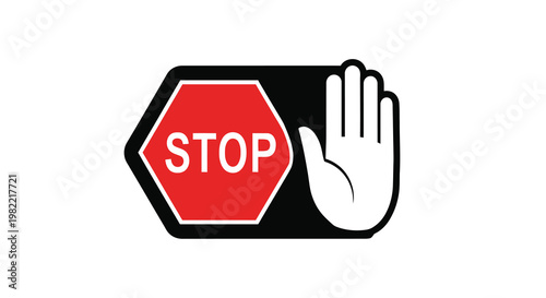 Stop sign combined with a hand signaling halt or prohibition