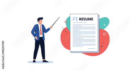 Hiring manager pointing at a large resume document to represent the recruitment process and job selection.