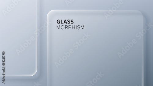 Liquid glass morphism background with transparent frosted rectangular shape. Modern UI design element with soft blurry effect. Digital interface wallpaper for web and mobile application.