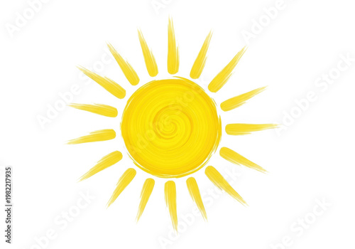 A bright yellow sun with rays isolated on transparent background, PNG