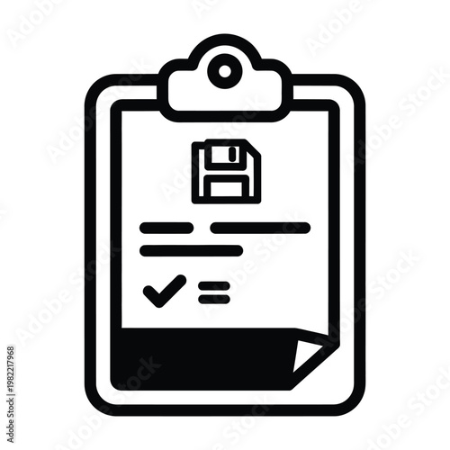 Clipboard with document save and checklist icon vector illustration floppy disk line art data entry clipboard