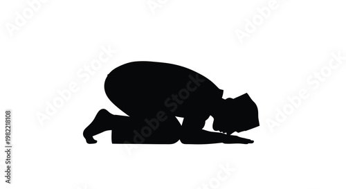 Silhouette of a person kneeling in a posture of prayer or supplication