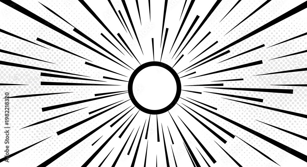 Naklejka premium And comic book speed lines radiating from a central circular frame manga effect