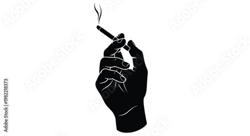 A black silhouette of a hand holding a lit cigarette