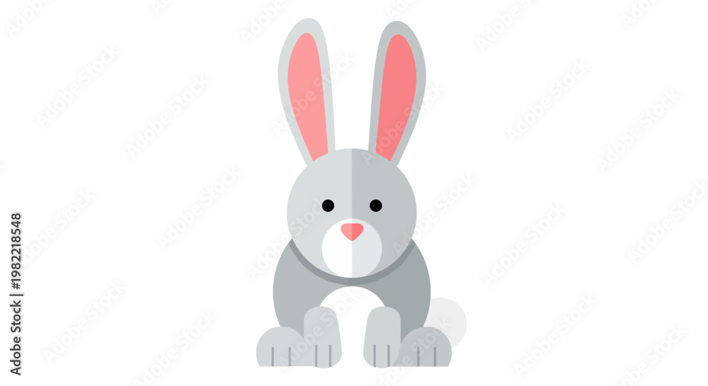 Fototapeta premium Cartoon rabbit illustration sitting upright with pink ears and nose on white background