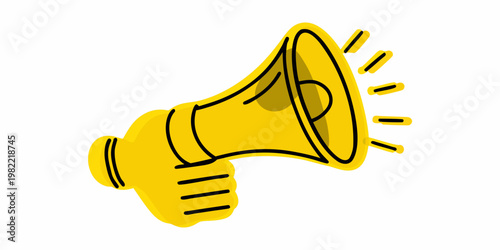 A brightly colored yellow megaphone illustration with sound waves