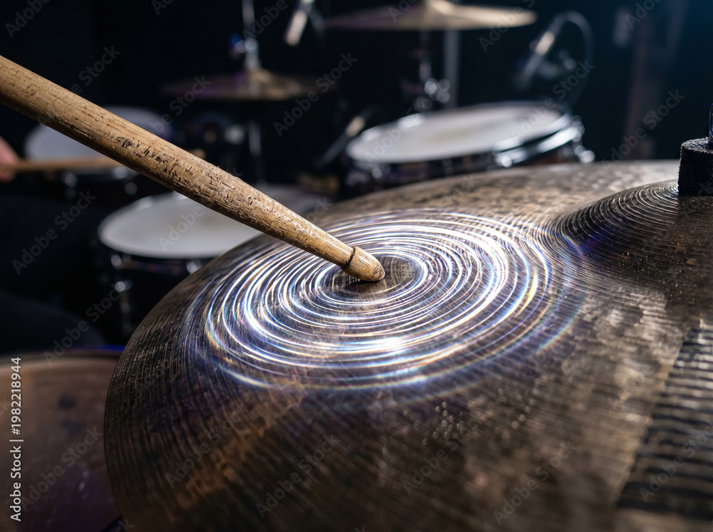 Obraz premium Drummer Striking Cymbal with Golden Digital Energy Splash