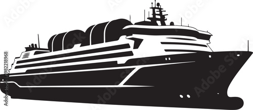 Cruise ship, ferry boat, black silhouette, vector icon, transportation, nautical symbol