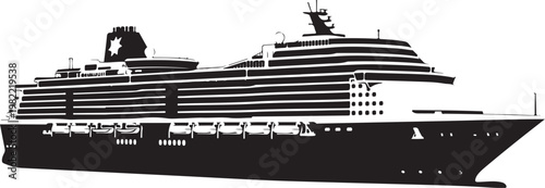 Cruise ship, ocean liner, black silhouette, vector illustration, travel, tourism, transportation