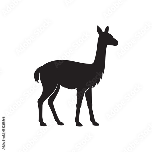 wild vicuna camelid silhouette in andes mountains flat design vector illustration