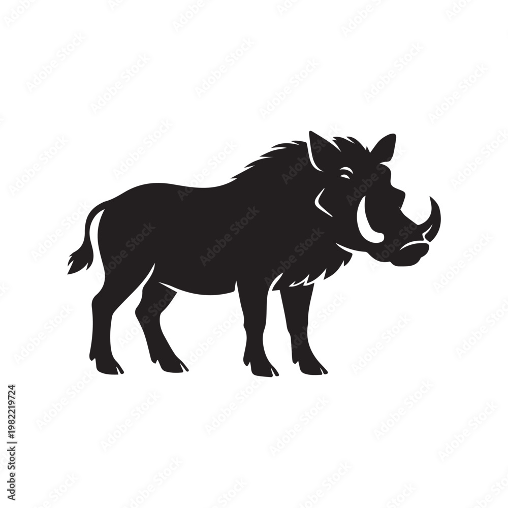 Fototapeta premium african warthog wild boar silhouette in black and white flat design vector illustration