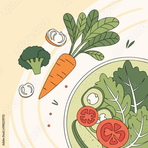 A plate of salad with vegetables and a carrot