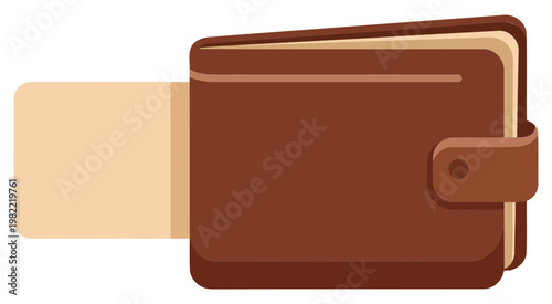 Wallet brown leather accessory icon with card holder minimal clean vector style illustration