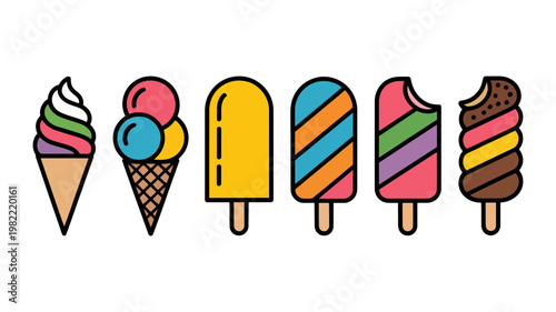 Colorful ice cream cones and popsicles vector illustration summer treats