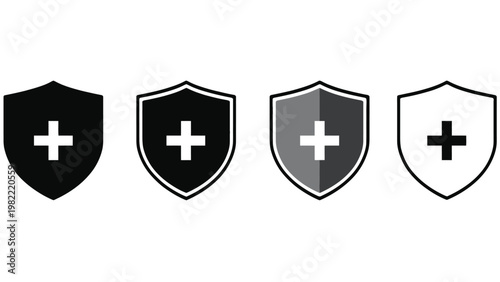 Shield icons with cross symbols in various colors and styles