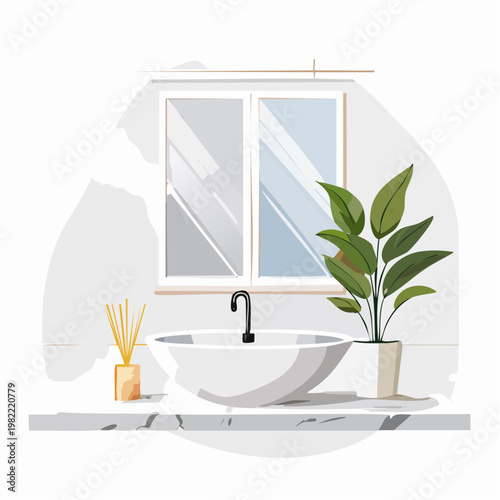 Minimalistisches Badezimmer mit Duftkerze und Marmor