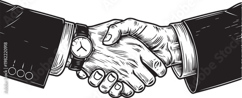 handshake, hand drawn simple sketch vector illustration