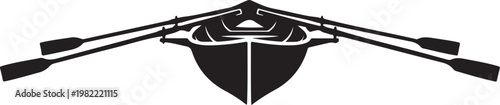 Black rowing boat icon, vector oars, rowing equipment, sports graphics