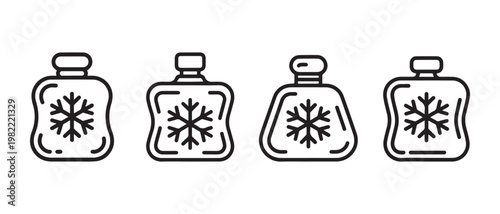 Hot water bottles with snowflake icons, flat design vector illustration.
