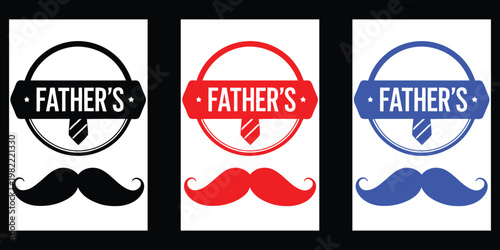 Father's day graphic trio black red and blue mustache designs