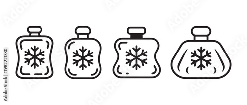 Hot water bottles with snowflake icon, cold therapy vector illustration.