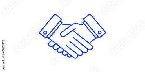Simple blue line art depicting a handshake between two people