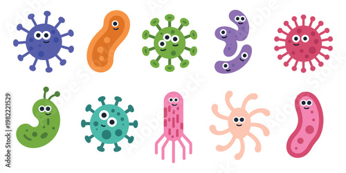 Bacteria, Microbe and Virus Outline Vector Icon Set, Microscopic Bacterium and Bacillus Collection, Science and Medical Symbols Isolated on White Background, Biology Illustration Pack