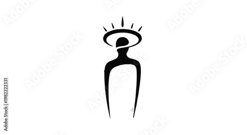 Human figure icon with a halo signifies spiritual enlightenment and divine presence in a simplified artistic form.