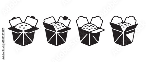 Open Chinese takeout food containers filled with rice.