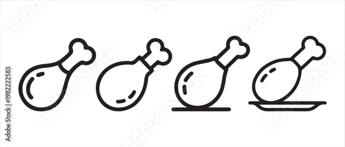 Chicken drumstick icons set. in various stages of presentation vector illustration.