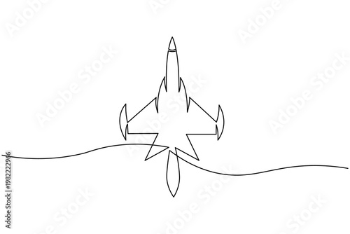 Rocket continuous one line launch illustration on white background