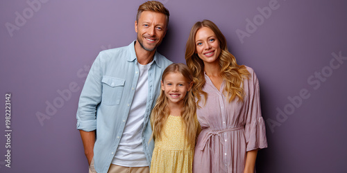 Joyful Family Portrait: A happy family of three poses together, radiating love and happiness, embodying the warmth of familial bonds. 